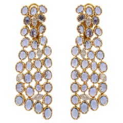 Pendants d'oreilles en or jaune 18 carats avec saphir bleu 21,14 carats et diamants