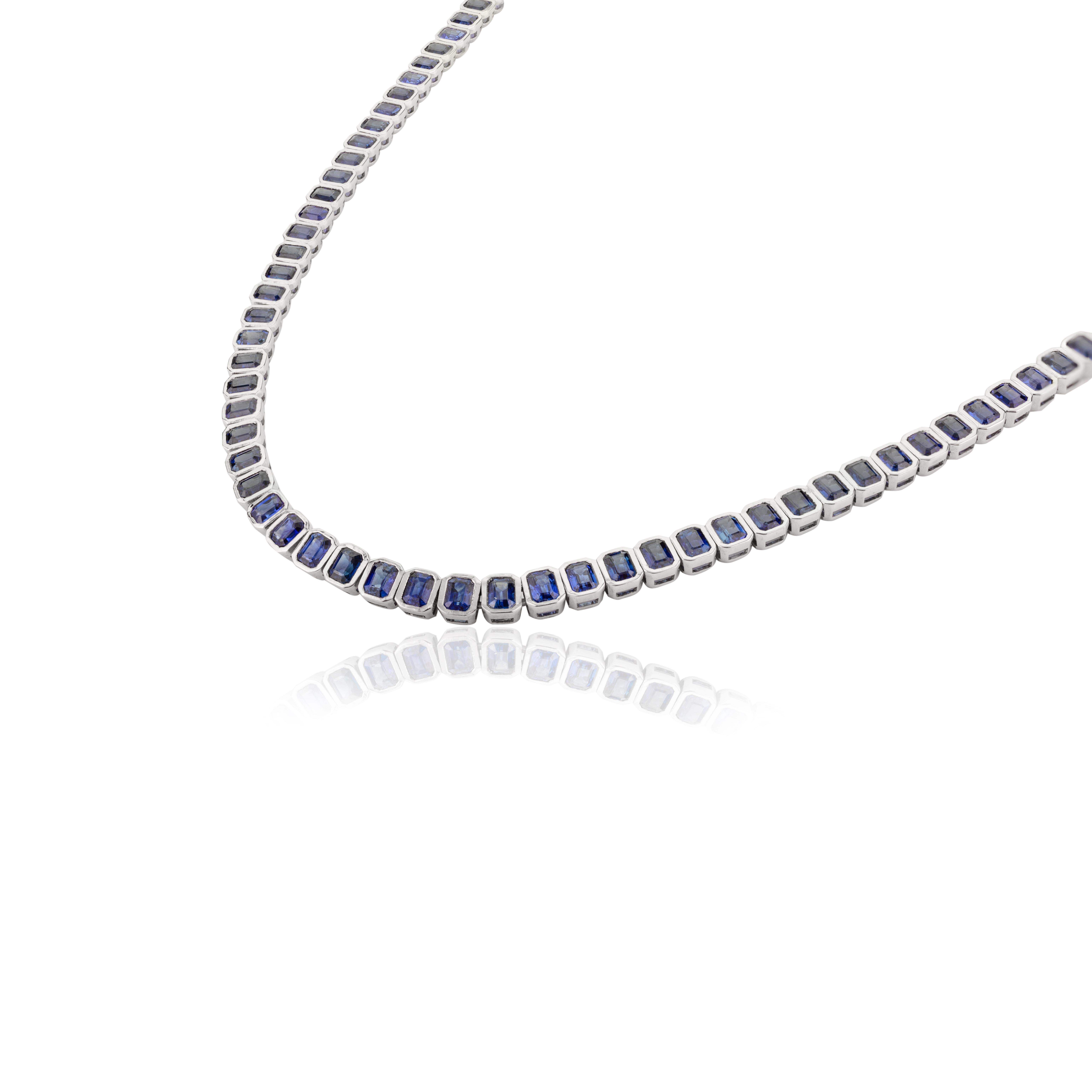 21.16 Karat tiefblauer Saphir Choker-Halskette für Damen aus 18 Karat massivem Weißgold mit Saphir (Art déco) im Angebot