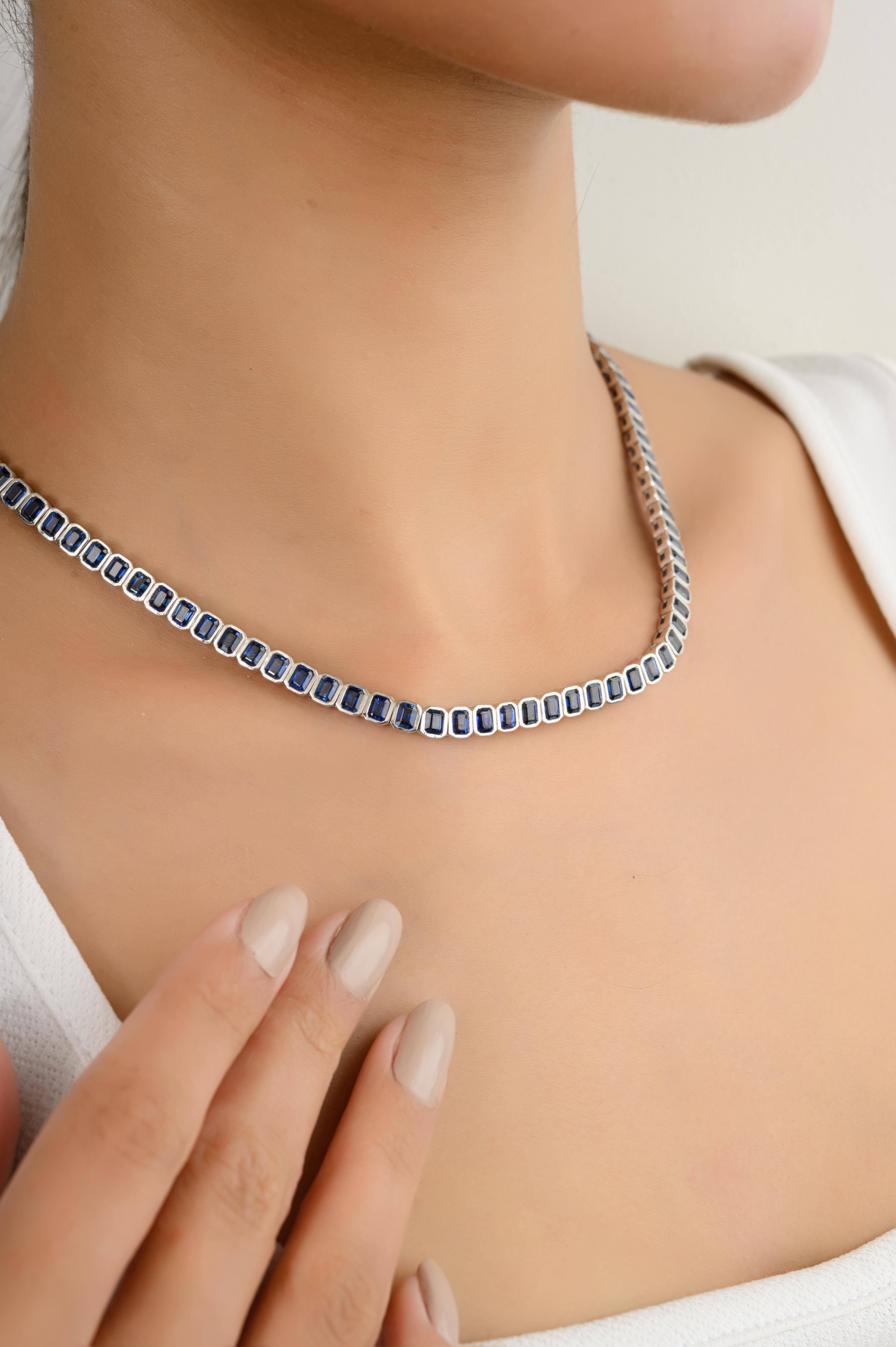 21.16 Karat tiefblauer Saphir Choker-Halskette für Damen aus 18 Karat massivem Weißgold mit Saphir im Angebot 1