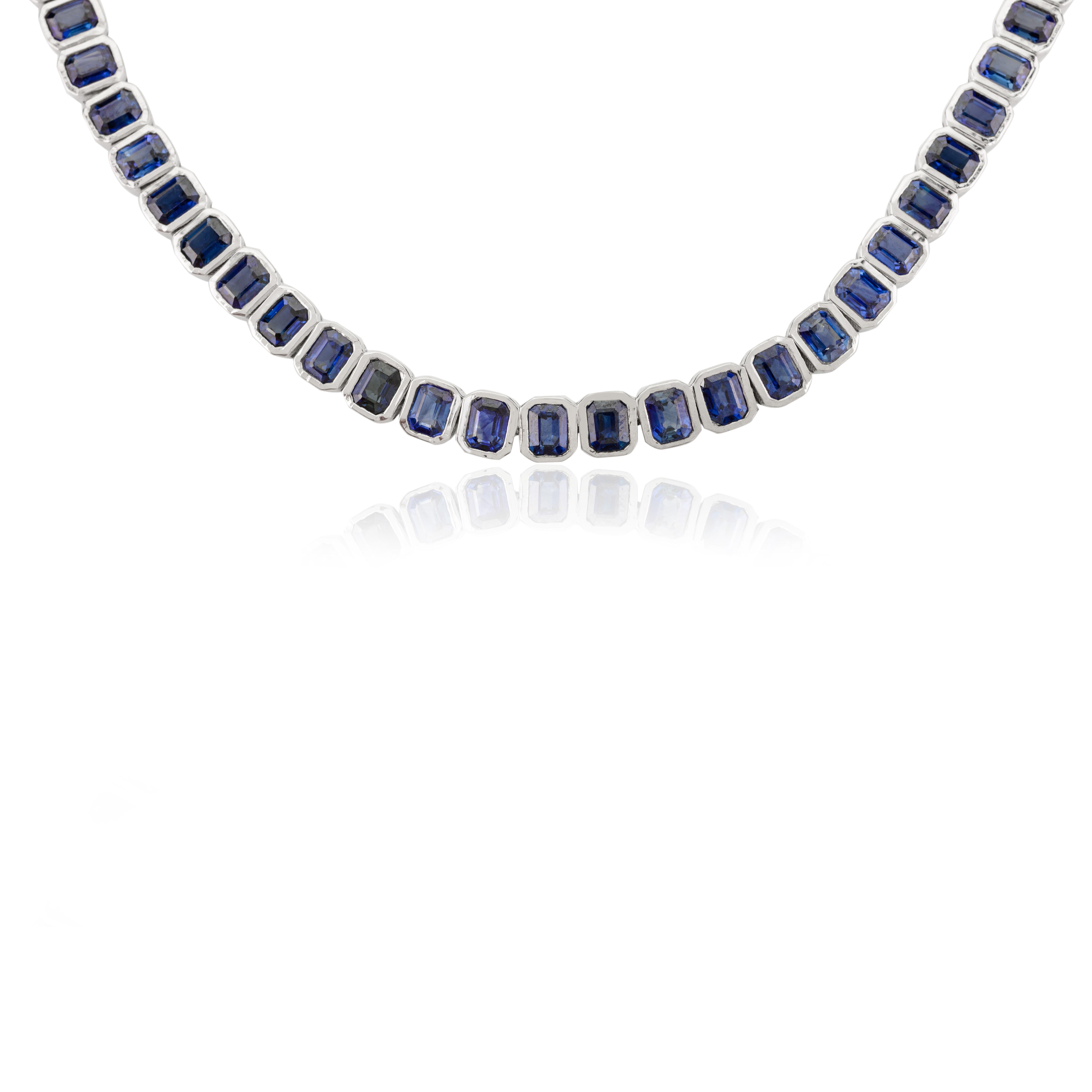 21.16 Karat tiefblauer Saphir Choker-Halskette für Damen aus 18 Karat massivem Weißgold mit Saphir im Angebot 2