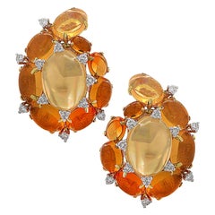 21.19 Carat Mexican Fire Opal and Diamond Earrings