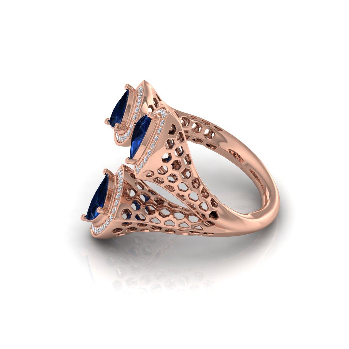 En vente :  2.11ct Blue Sapphire 0.40ct Diamond Statement Cocktail Ring 18k Rose Gold 3