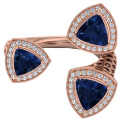 2.11ct Blue Sapphire 0.40ct Diamond Statement Cocktail Ring 18k Rose Gold