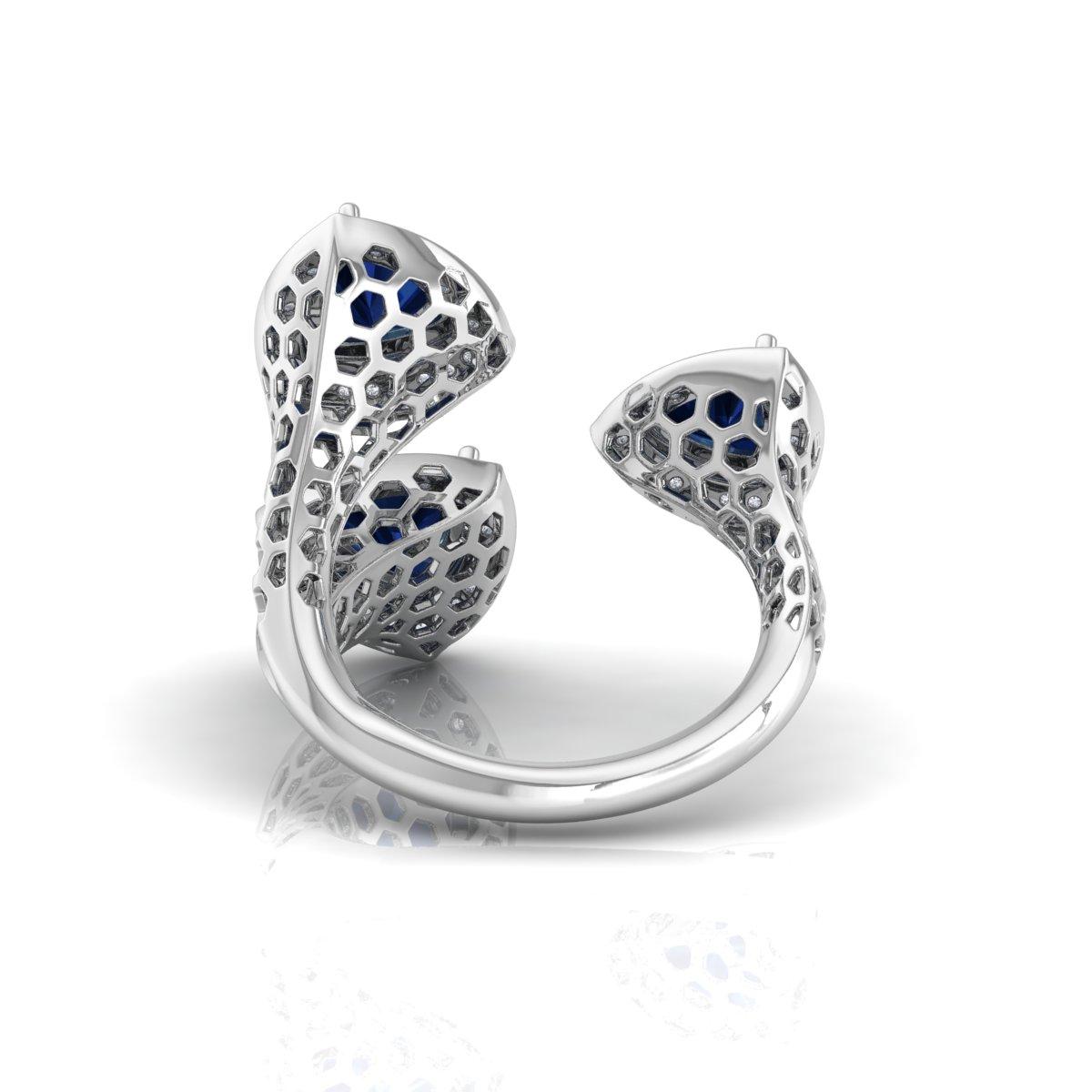 En vente :  2.11ct Blue Sapphire 0.40ct Diamond Statement Cocktail Ring 18k White Gold 2