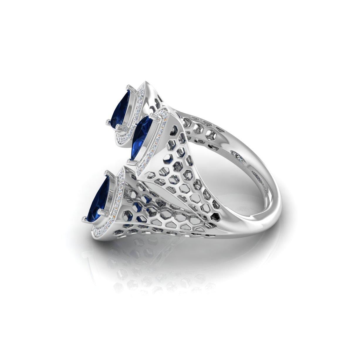 En vente :  2.11ct Blue Sapphire 0.40ct Diamond Statement Cocktail Ring 18k White Gold 3