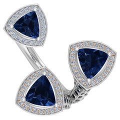 2.11ct Blue Sapphire 0.40ct Diamond Statement Cocktail Ring 18k White Gold