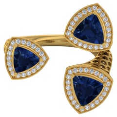 2.11ct Blue Sapphire 0.40ct Diamond Statement Cocktail Ring 18k Yellow Gold