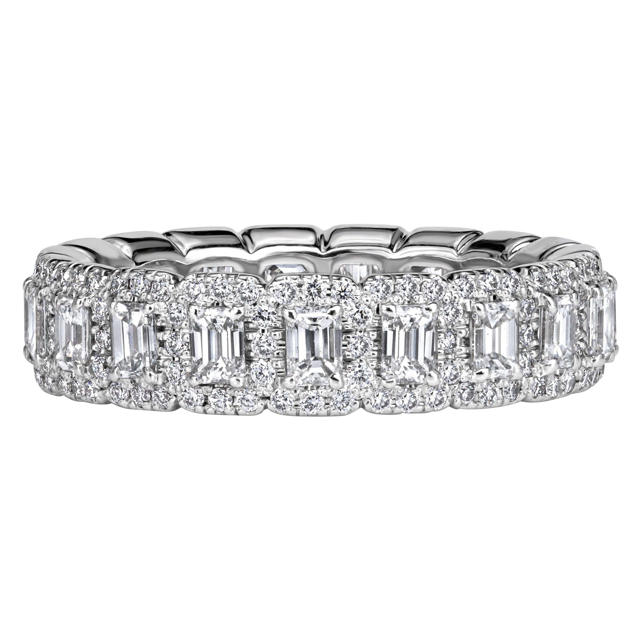 2.11ct Emerald Cut and Round Brilliant Cut Diamond Eternity Band in Platinum