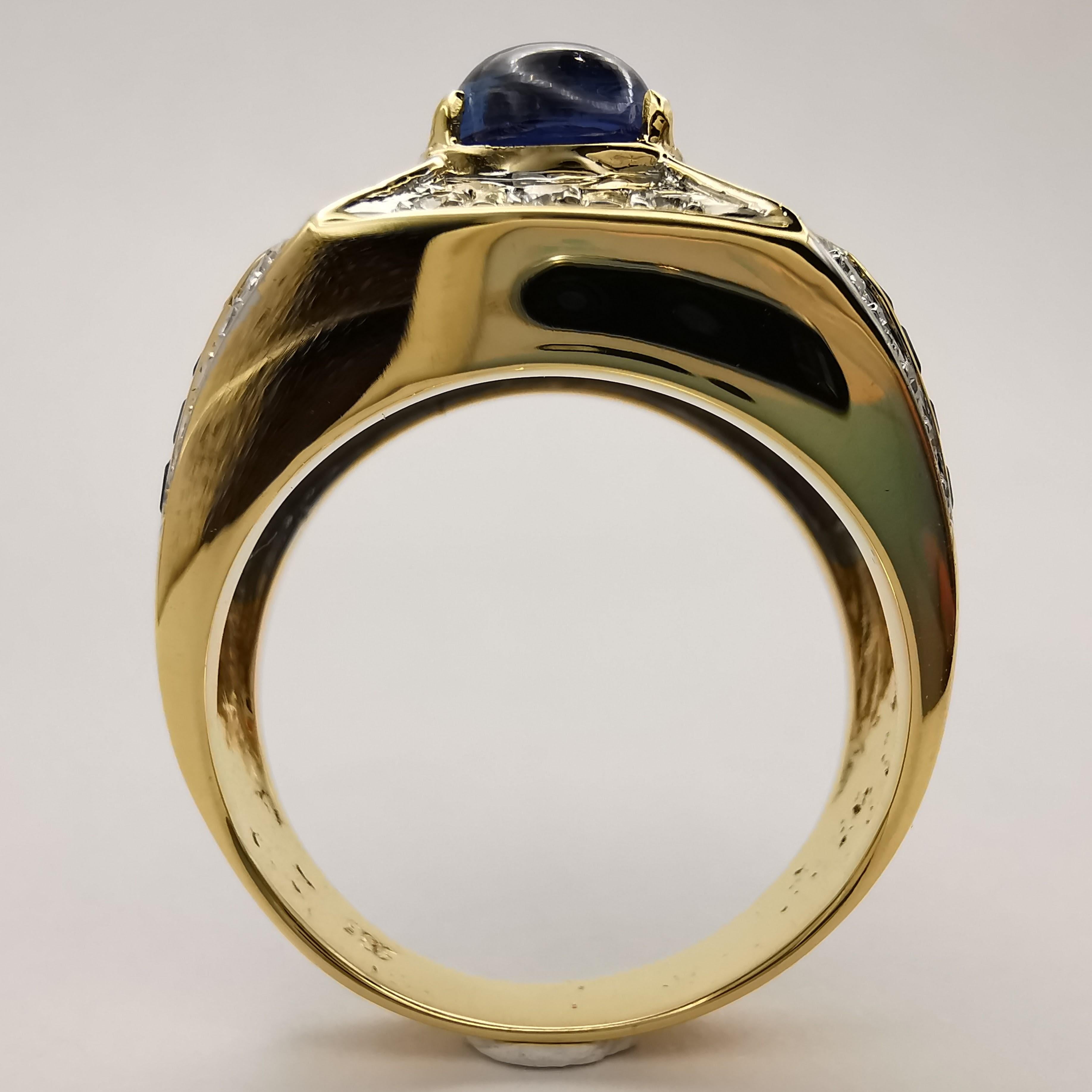 2.11ct Oval Cabochon Royal Blue Sapphire Diamond Art Deco Men's Ring in 14k Gold 1