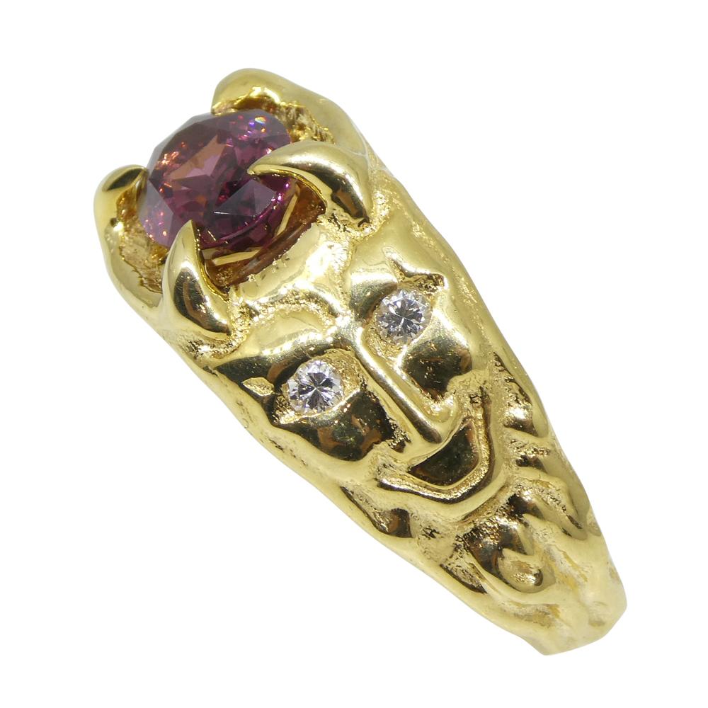 2.11ct Pink Spinel, Diamond Devil Mask Ring set in 14k Yellow Gold For Sale 4