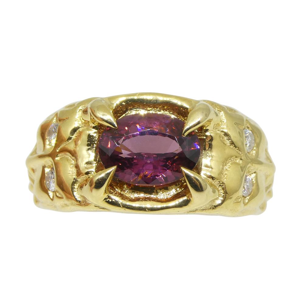 2.11ct Pink Spinel, Diamond Devil Mask Ring set in 14k Yellow Gold For Sale 5