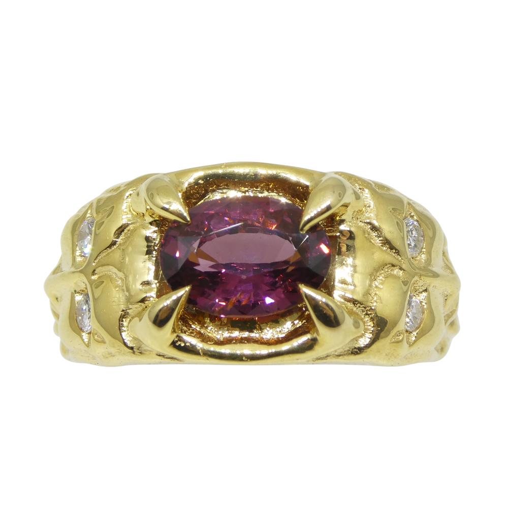 Contemporary 2.11ct Pink Spinel, Diamond Devil Mask Ring set in 14k Yellow Gold For Sale