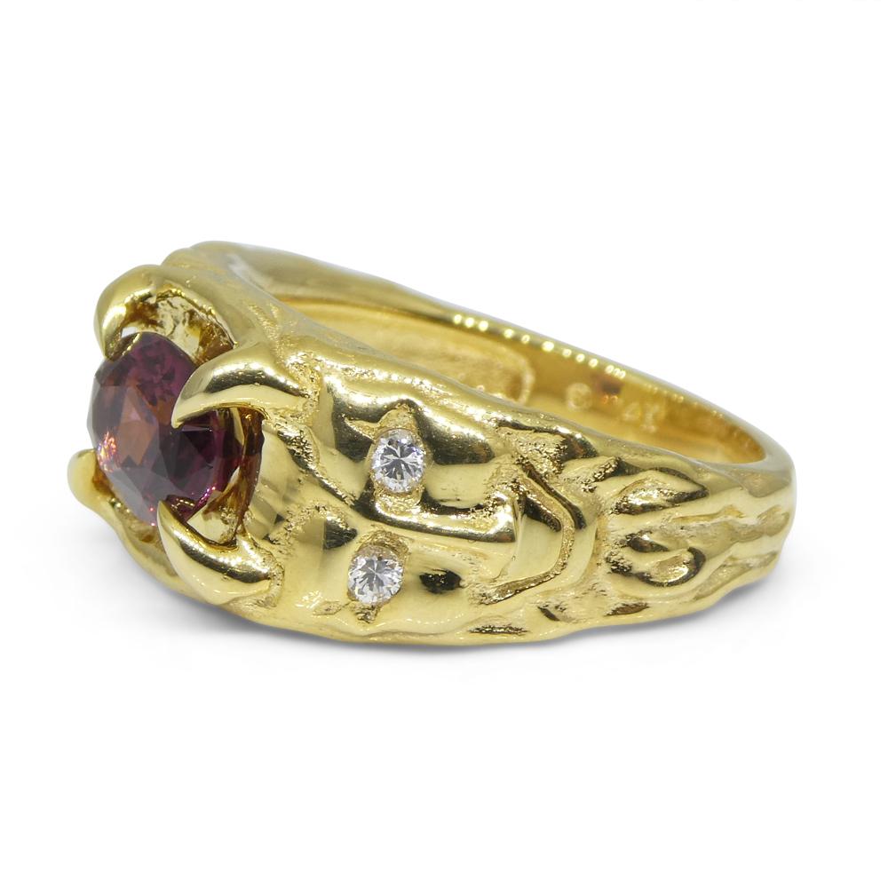 Brilliant Cut 2.11ct Pink Spinel, Diamond Devil Mask Ring set in 14k Yellow Gold For Sale