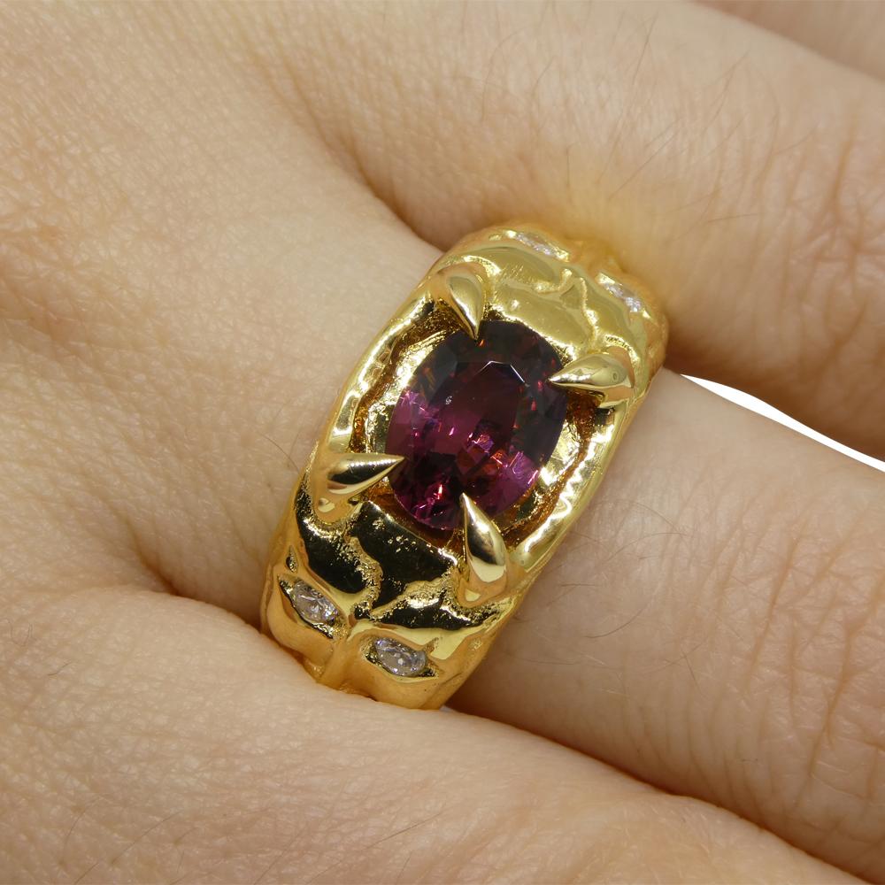 2.11ct Pink Spinel, Diamond Devil Mask Ring set in 14k Yellow Gold For Sale 1