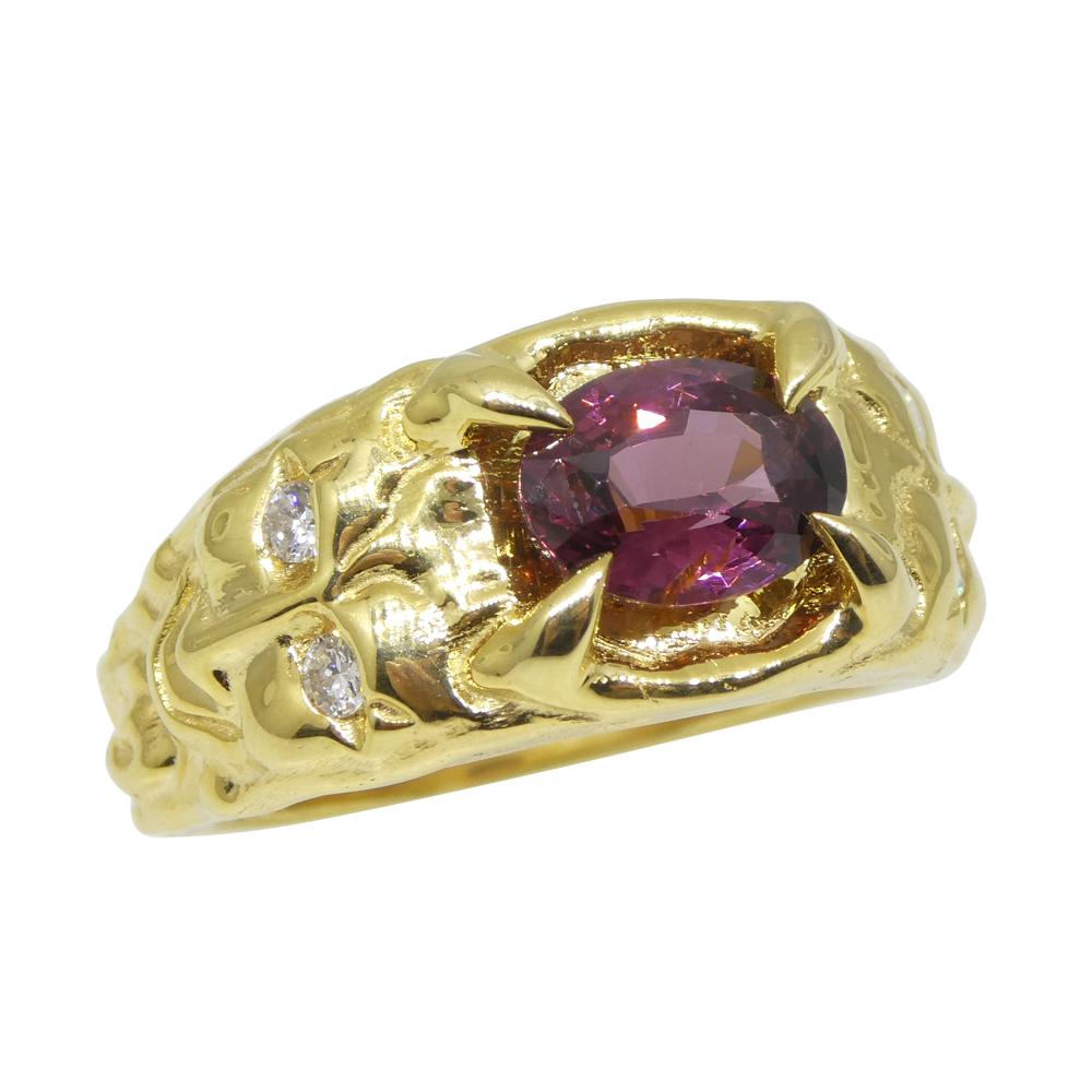 2.11ct Pink Spinel, Diamond Devil Mask Ring set in 14k Yellow Gold For Sale 2