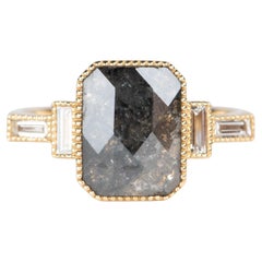 2.11ct Salt and Pepper Diamond with Baguette Sides Engagement Ring 14K Gold
