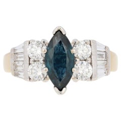 2.11ctw Marquise Cut Sapphire & Diamond Ring, 14k Yellow Gold