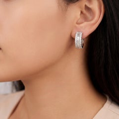 2.11ctw Round and Baguette Diamond Huggies 14K White Gold