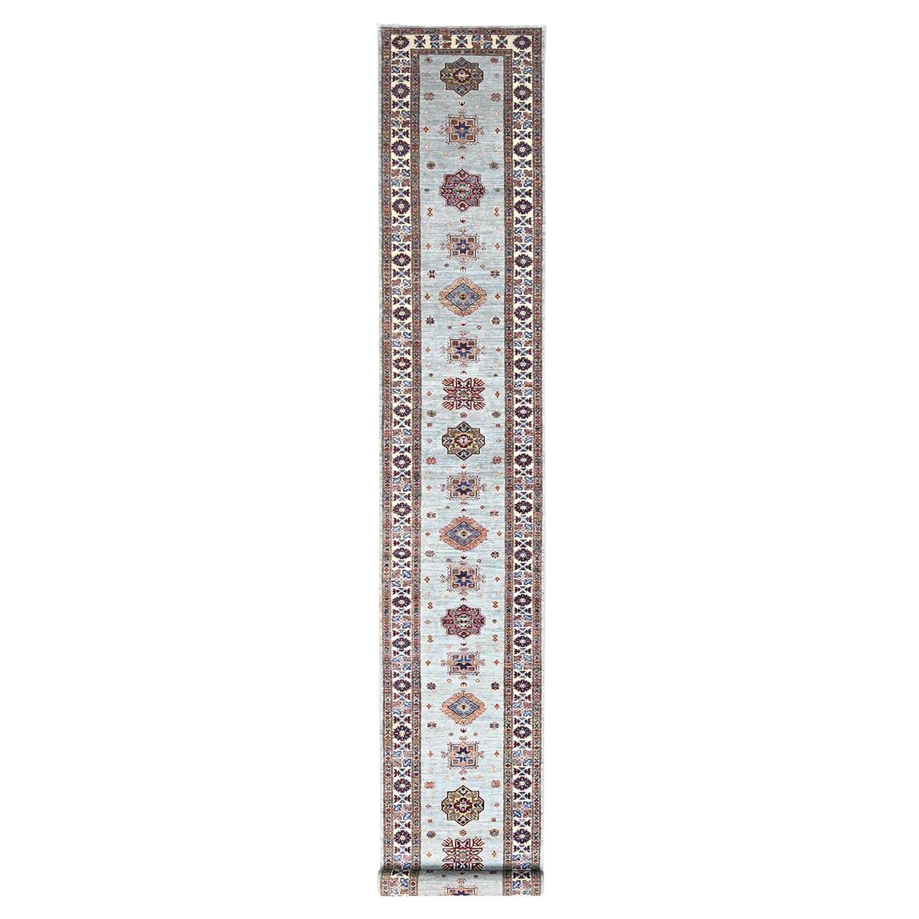 2'11 "x22'7" Puritan Gray XL Afghan Tapis de course oriental Super Kazak noué à la main en vente