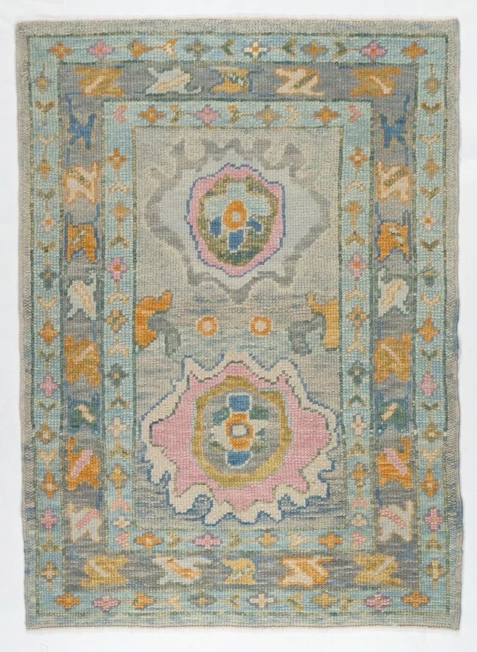 2'11"x4'2" Oushak Hand-Knotted Turkish Wool Classic Area Rug For Sale