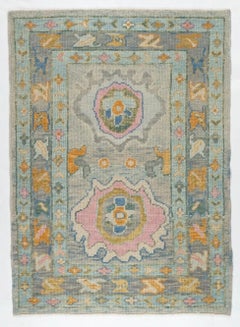 2'11"x4'2" Oushak Hand-Knotted Turkish Wool Classic Area Rug