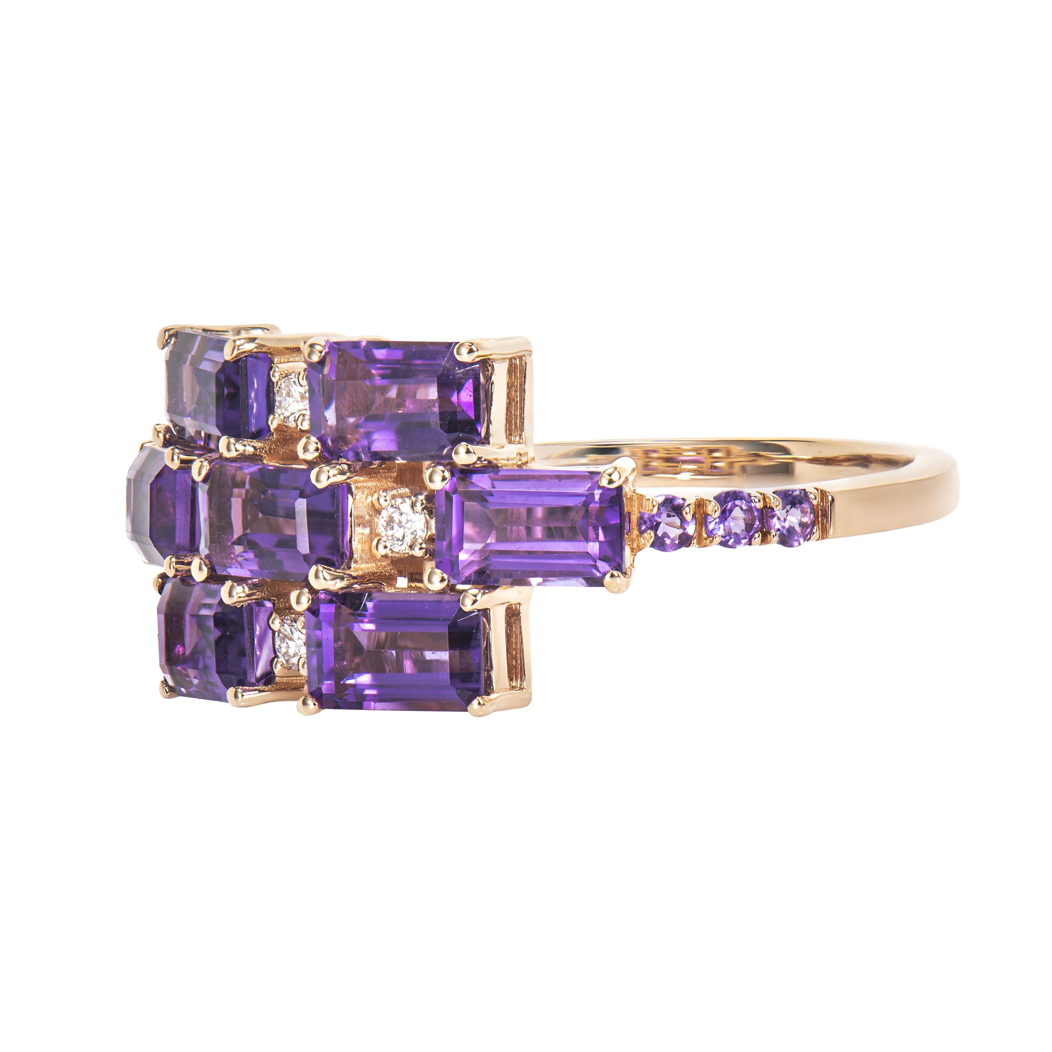 Octagon Cut 2.12 Carat Amethyst Fancy Ring in 18Karat Rose Gold with White Diamond.   For Sale