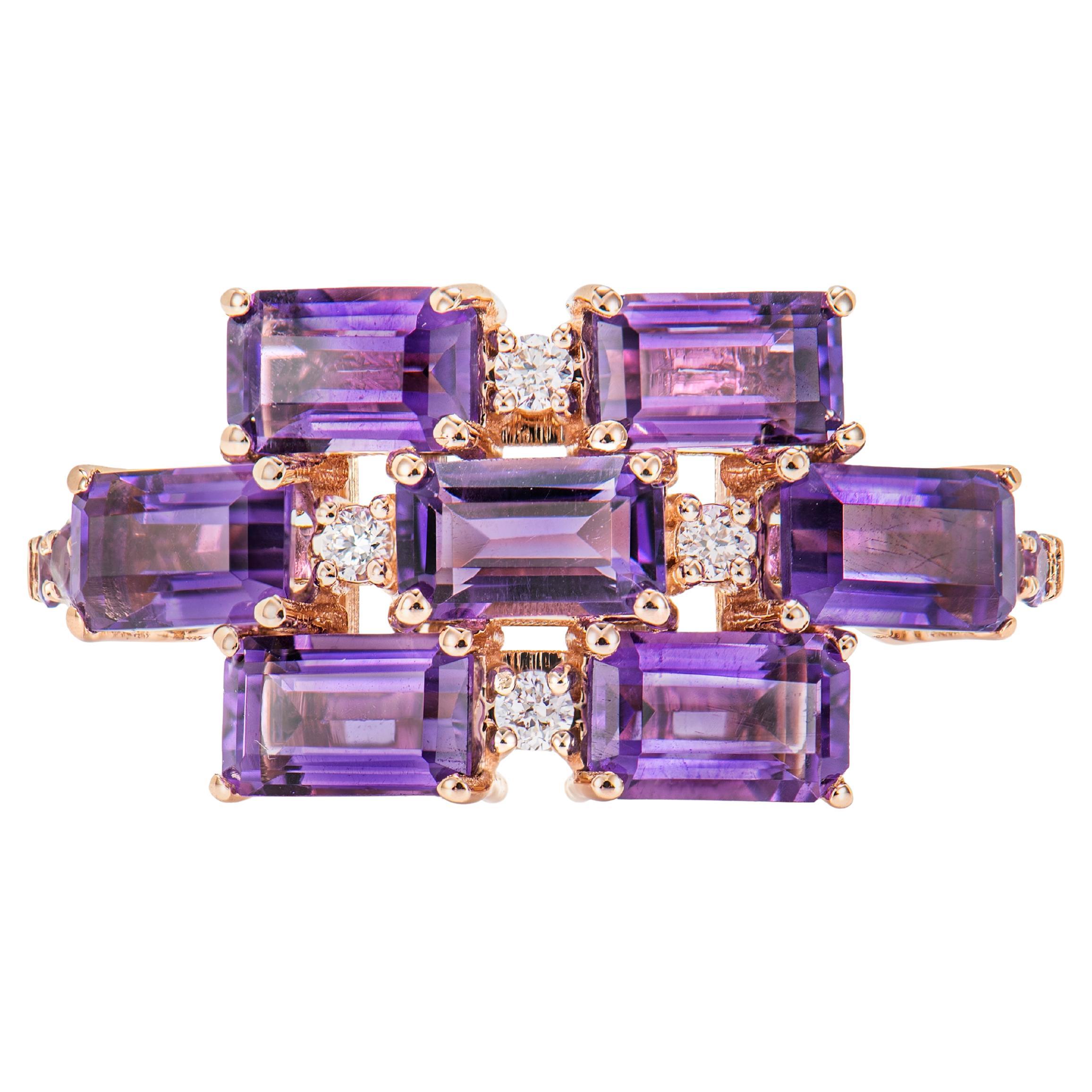2.12 Carat Amethyst Fancy Ring in 18Karat Rose Gold with White Diamond.   For Sale