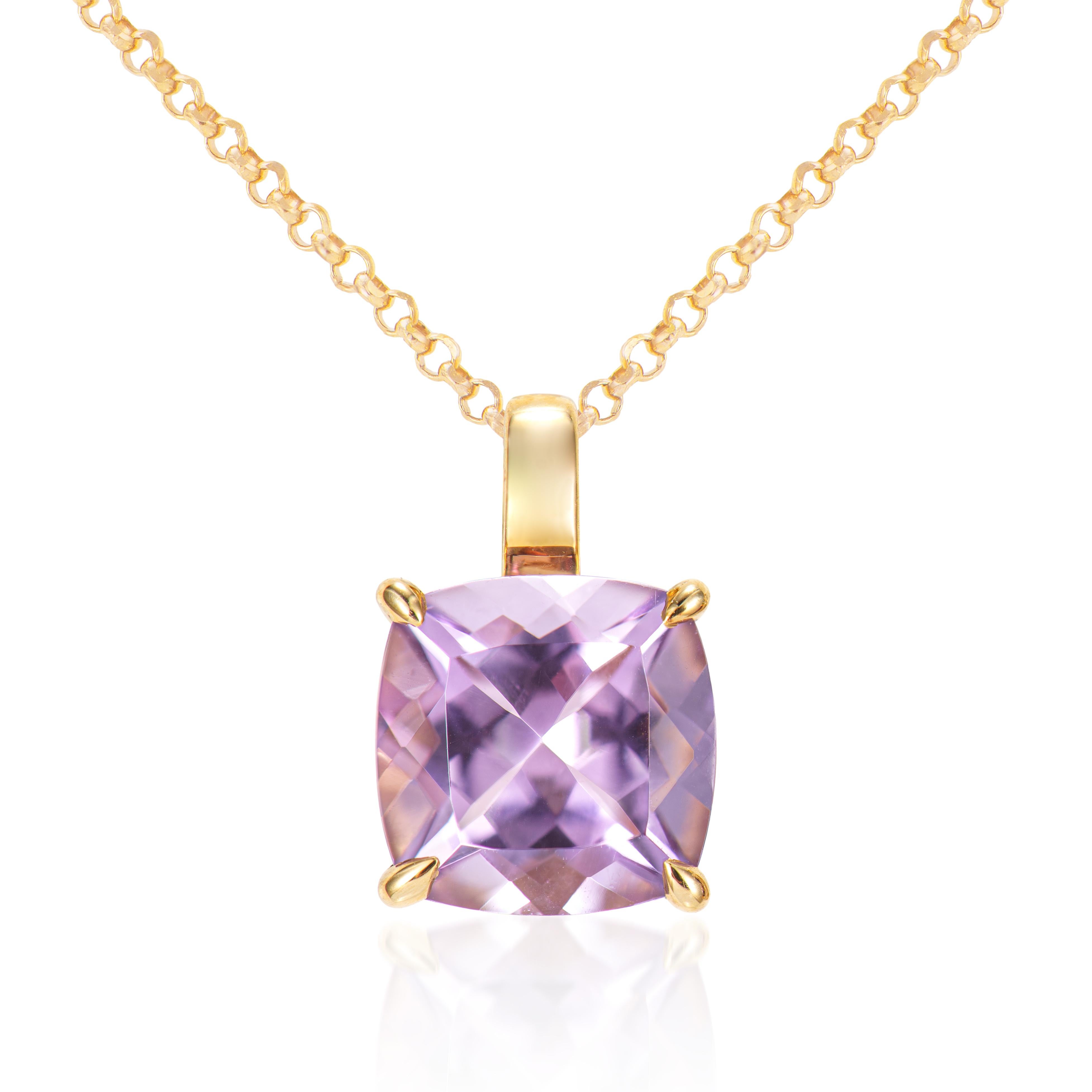 Contemporary 2.12 Carat Amethyst Pendant in 18Karat Yellow Gold.  For Sale