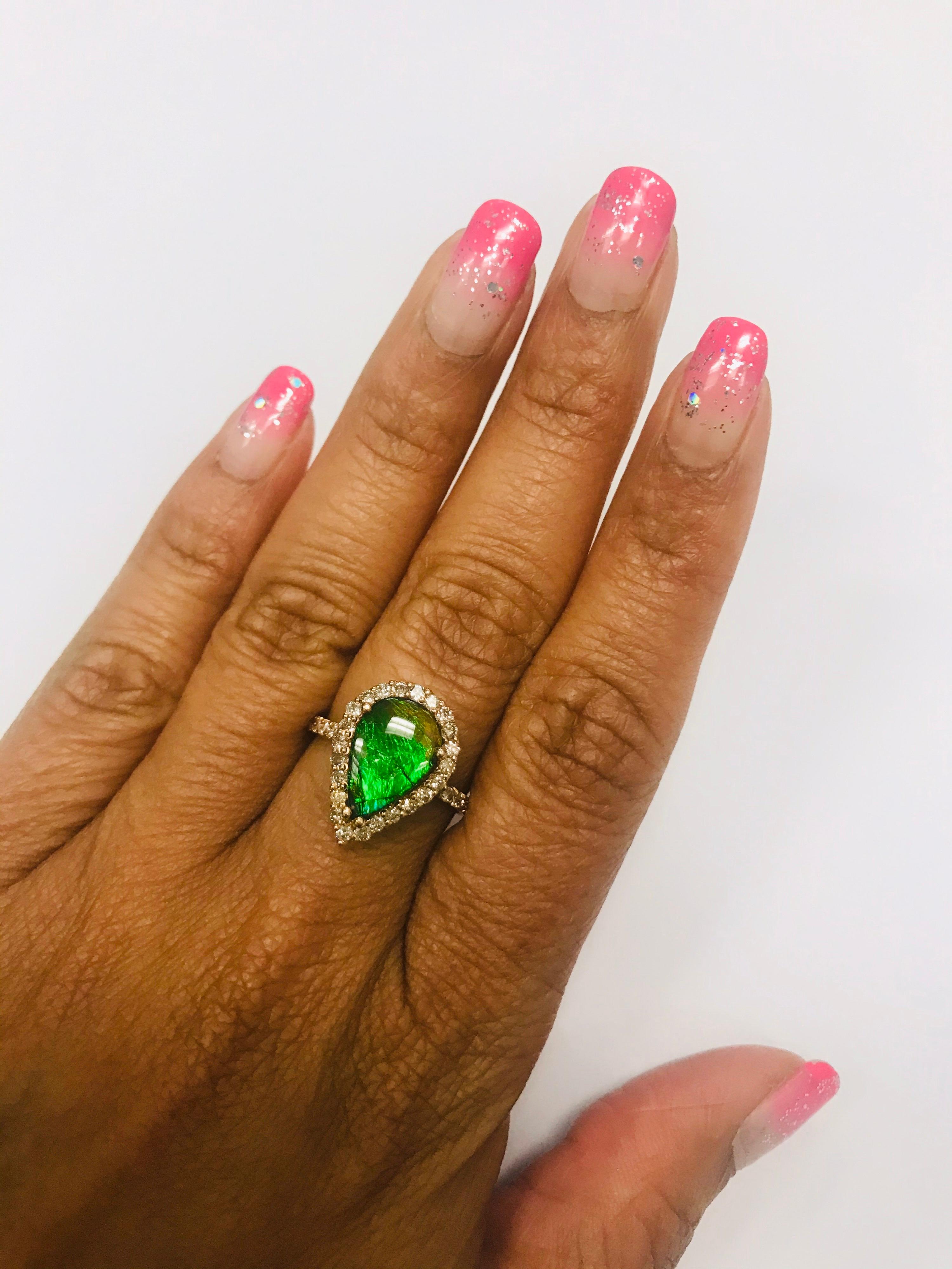 2.12 Carat Ammolite Diamond Rose Gold Ring In New Condition In Los Angeles, CA