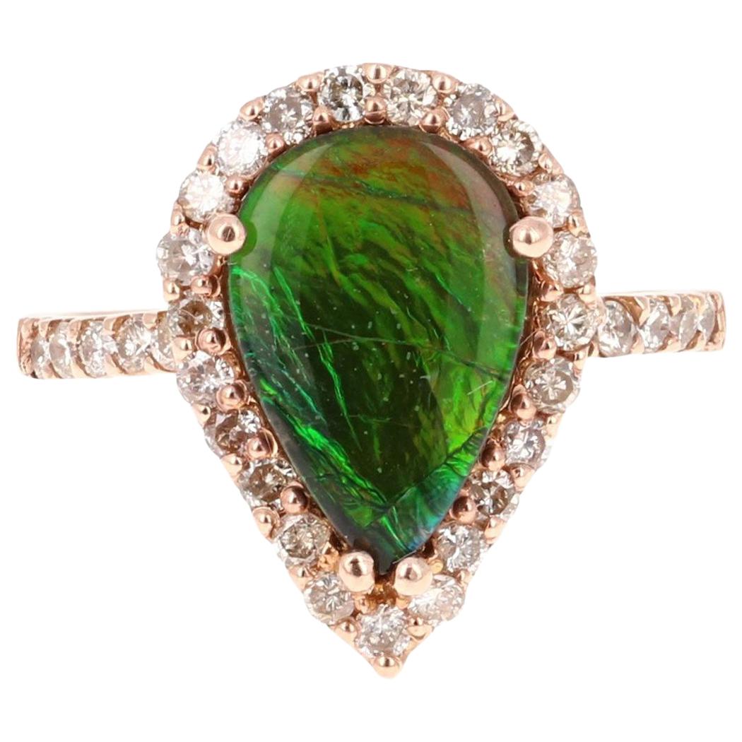 2.12 Carat Ammolite Diamond Rose Gold Ring