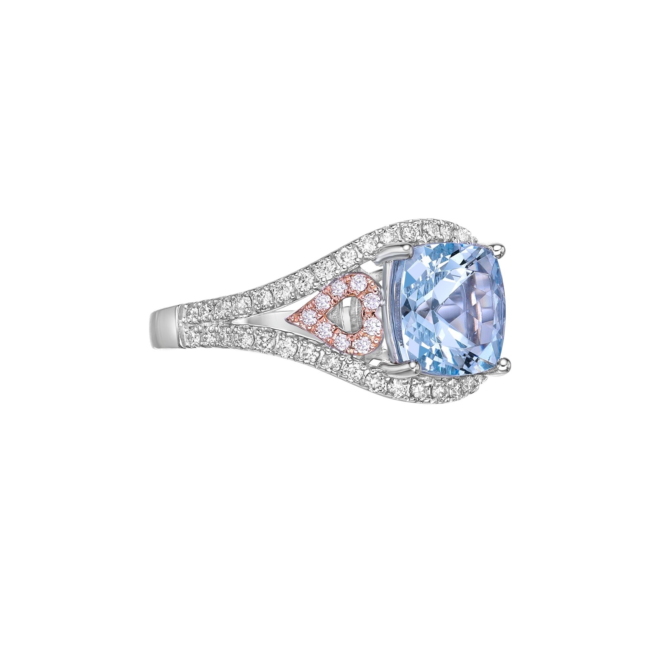 This collection features an array of Aquamarines with an icy blue hue that is as cool as it gets! Accented with Diamonds this ring is made in white rose gold and present a classic yet elegant look.
  
Aquamarine Fancy Ring in 18Karat White Rose Gold