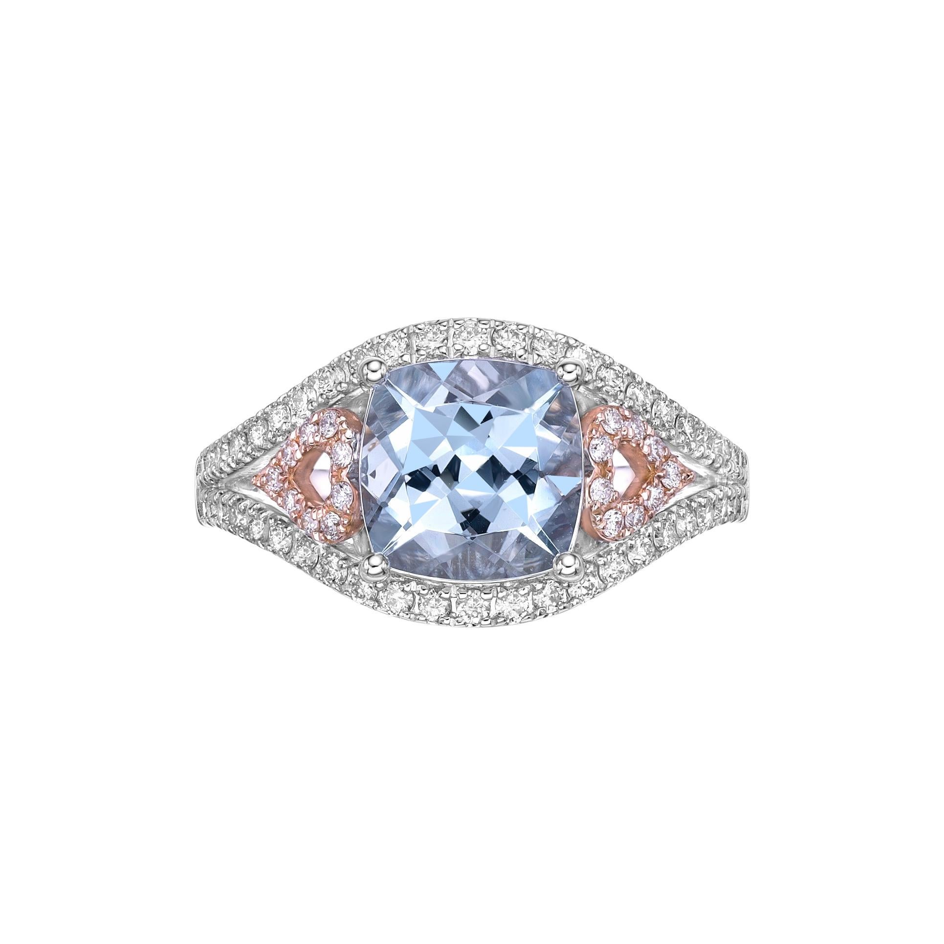 Contemporary 2.12 Carat Aquamarine Fancy Ring in 18Karat White Rose Gold with Diamond.   For Sale