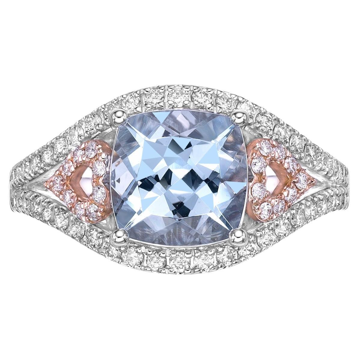 2.12 Carat Aquamarine Fancy Ring in 18Karat White Rose Gold with Diamond.   For Sale
