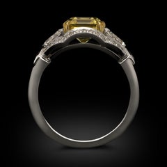 2.12 Carat Asscher Diamond Ring Fancy Yellow 14K Gold Sunlit Royal Radiance