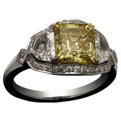 2.12 Carat Asscher Diamond Ring Fancy Yellow 14K Gold Sunlit Royal Radiance