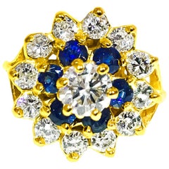 2.12 Carat Blue Sapphire Diamond Cocktail Ring 18 Karat Yellow Gold