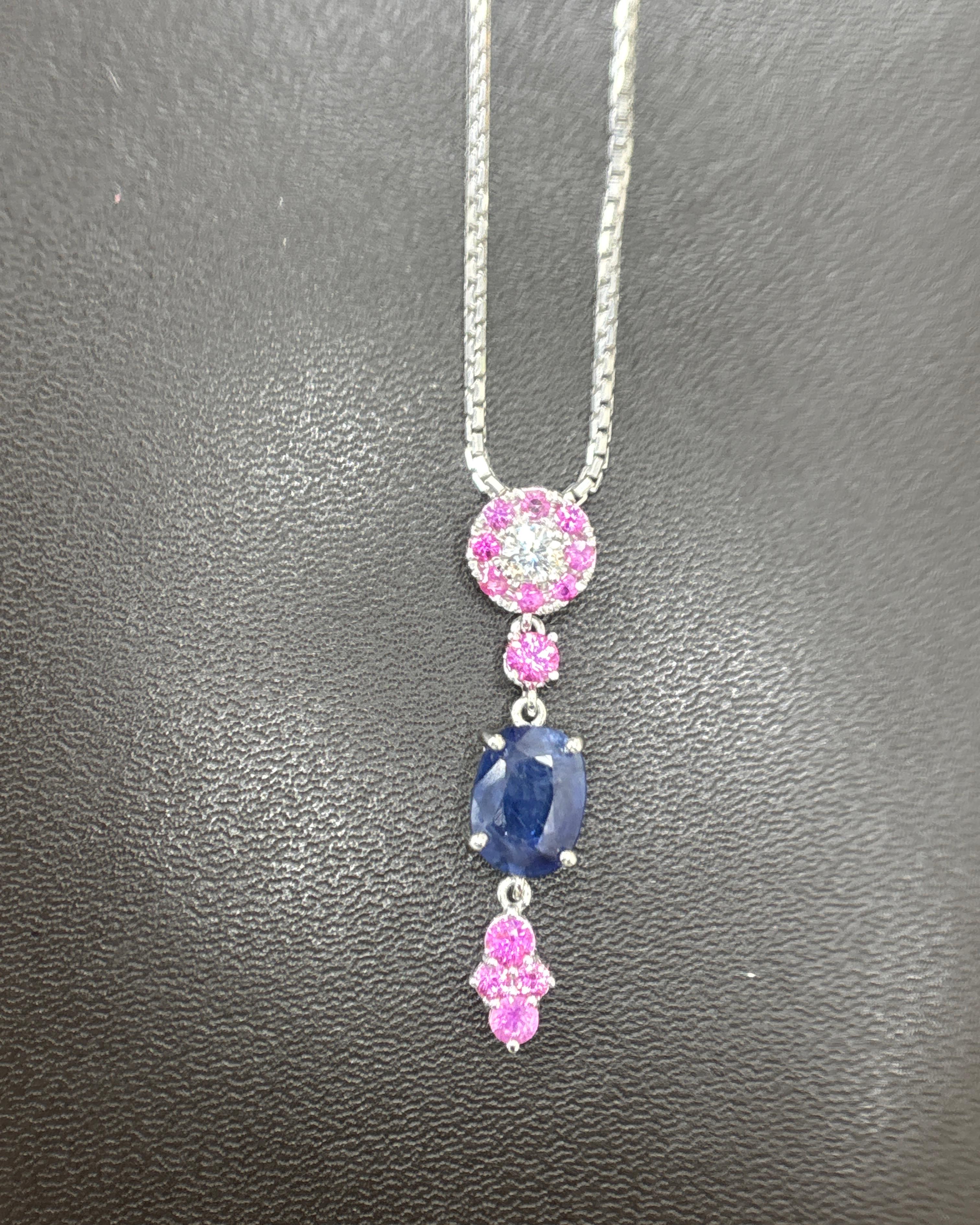 2.12 Quilates Zafiro Azul de Birmania Sin Calor Collar Colgante de Diamantes Zafiro Rosa en venta 5