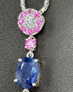 2,12 Karat Burma No Heat Blauer Saphir Pink Saphir Diamant-Anhänger Halskette