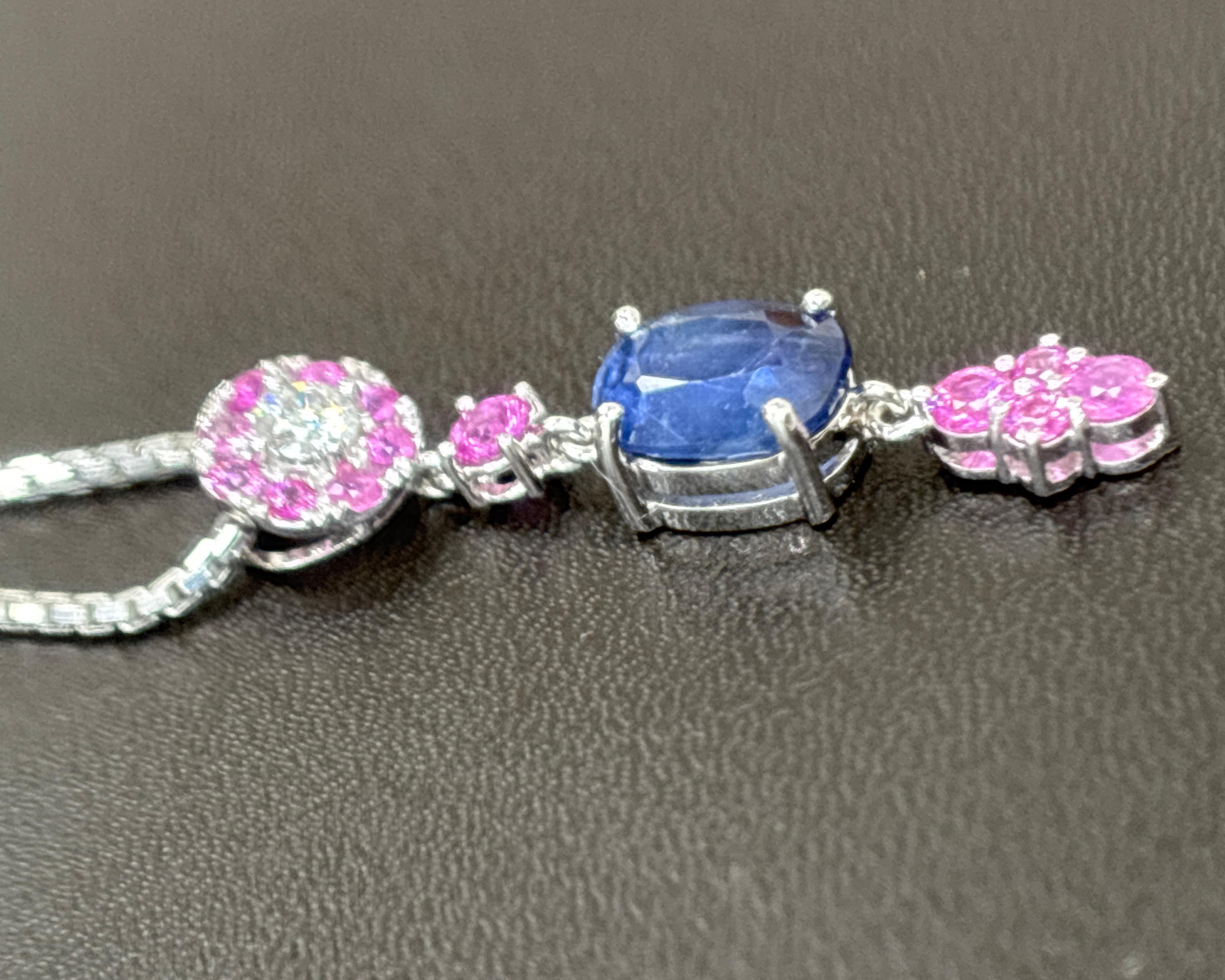 2.12 Quilates Zafiro Azul de Birmania Sin Calor Collar Colgante de Diamantes Zafiro Rosa Corte cojín antiguo en venta