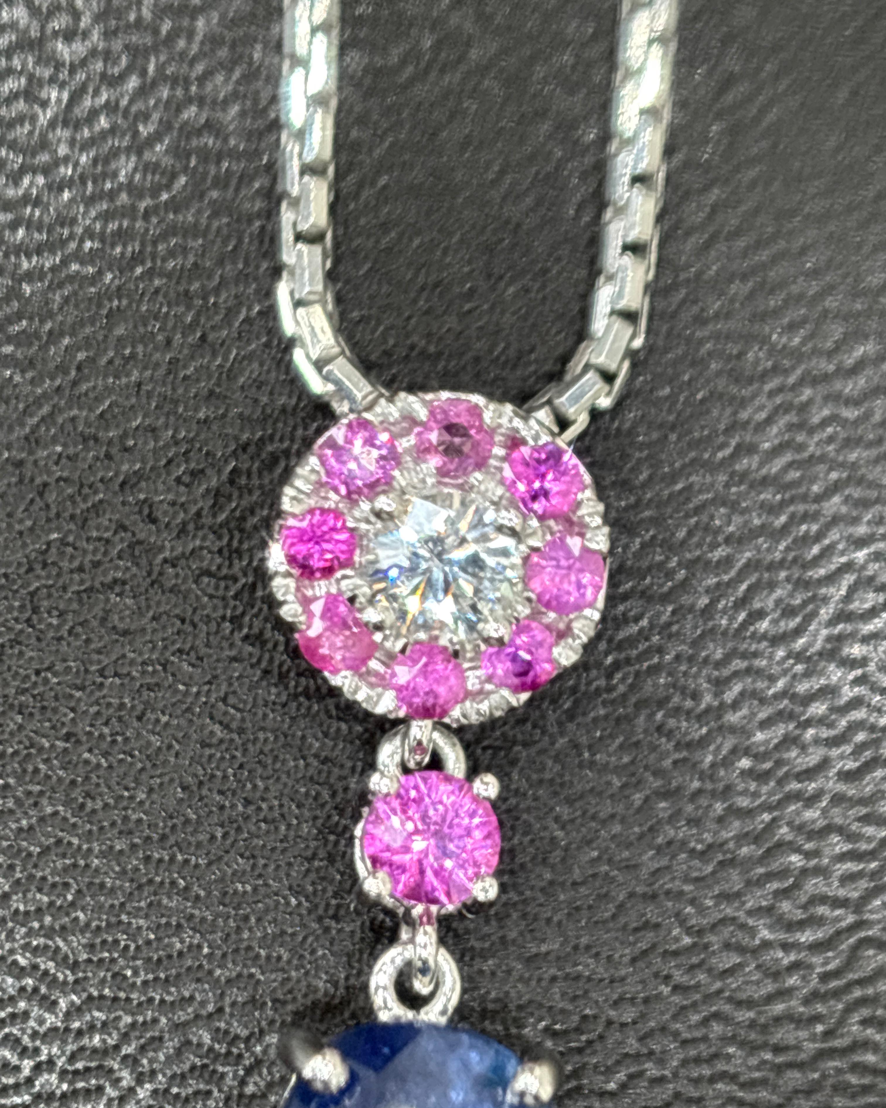 2.12 Quilates Zafiro Azul de Birmania Sin Calor Collar Colgante de Diamantes Zafiro Rosa en Nuevo estado para la venta en Kowloon, HK