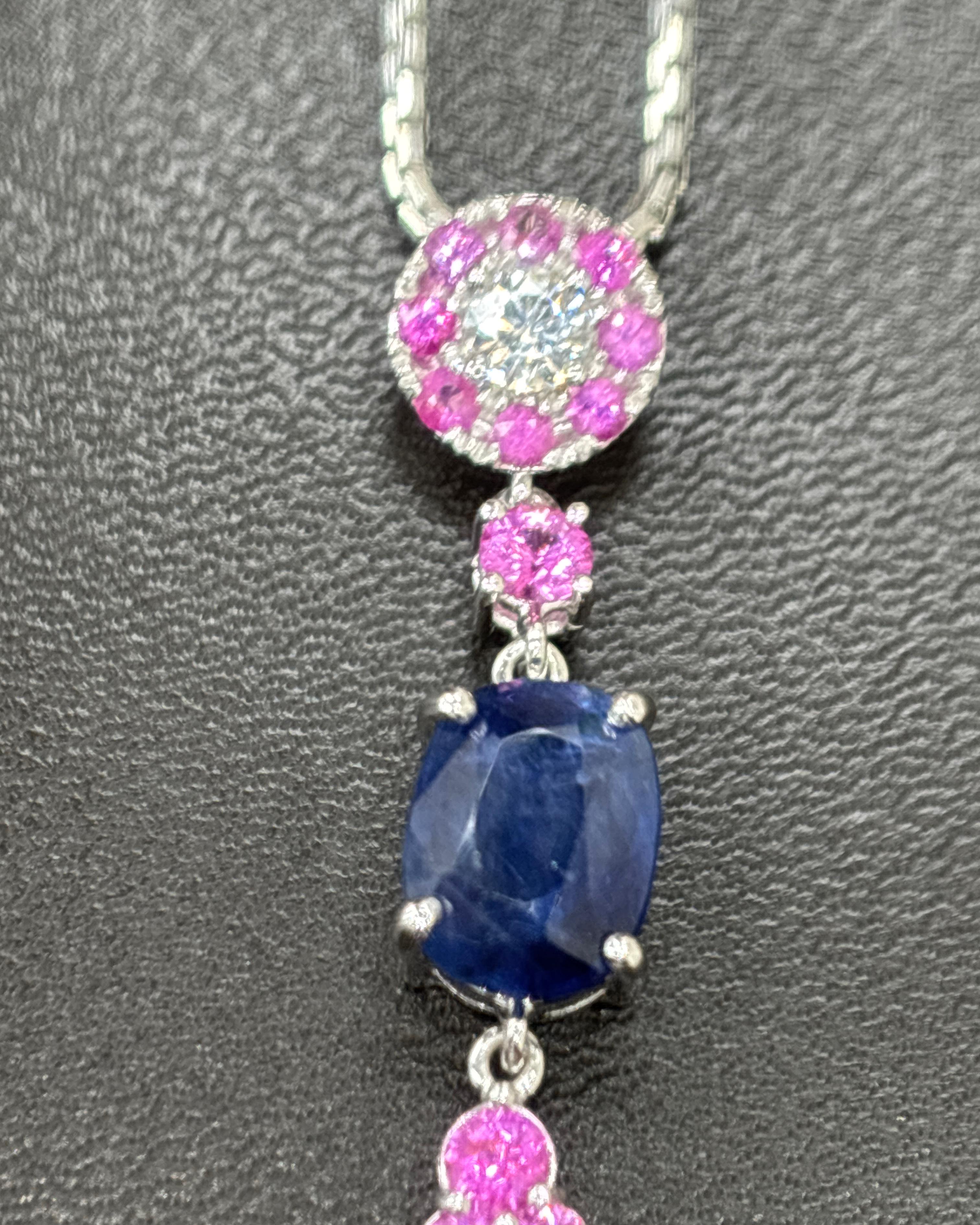 2.12 Quilates Zafiro Azul de Birmania Sin Calor Collar Colgante de Diamantes Zafiro Rosa en venta 4
