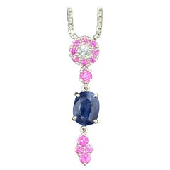 2.12 Carat Burma No Heat Blue Sapphire Pink Sapphire Diamond Pendant Necklace