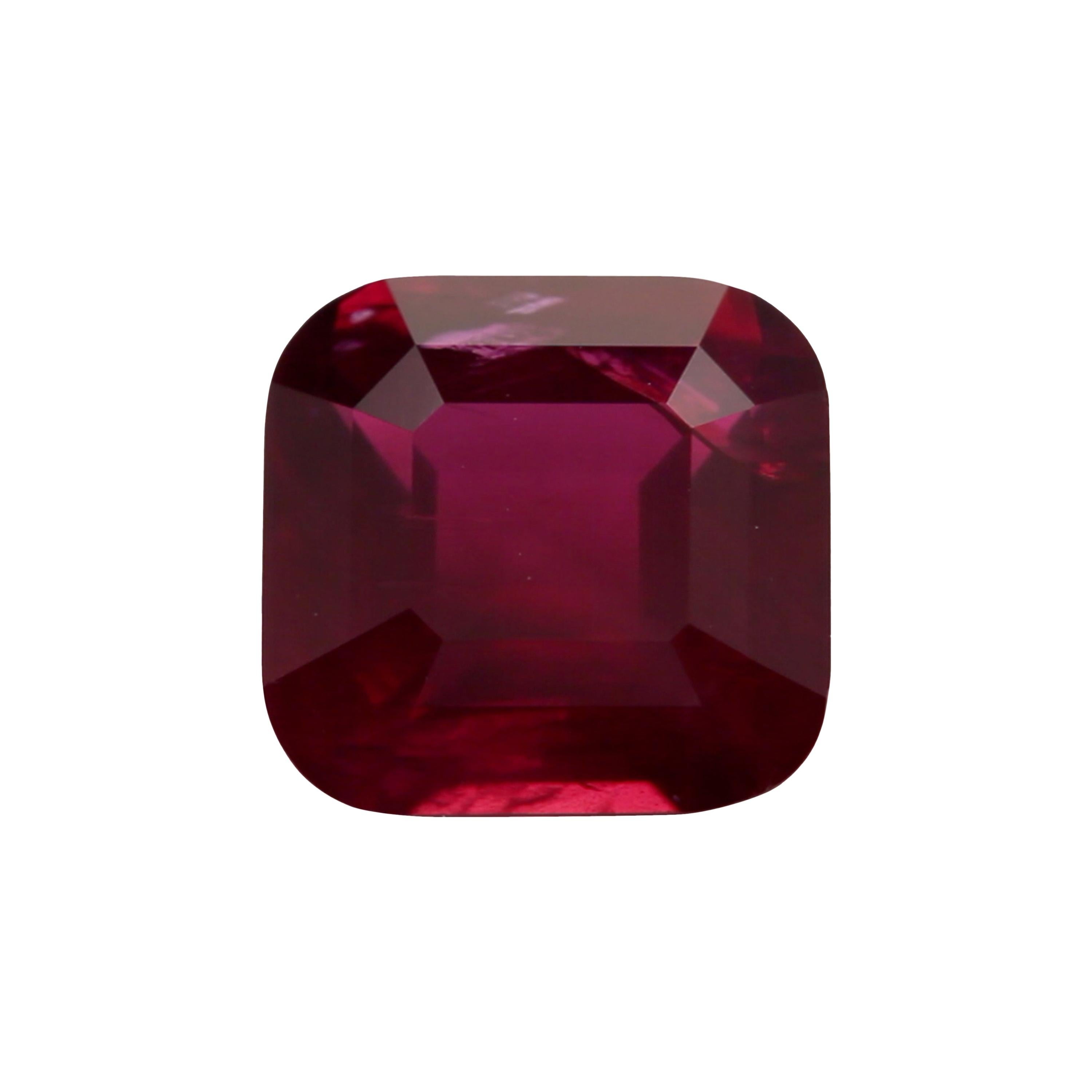 2.12 Carat Cushion Natural Tanzanian Winza GRS Certified Red Ruby