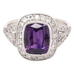 Vintage 2.12 Carat Cushion Sapphire Diamond Platinum Ring Estate Fine Jewelry