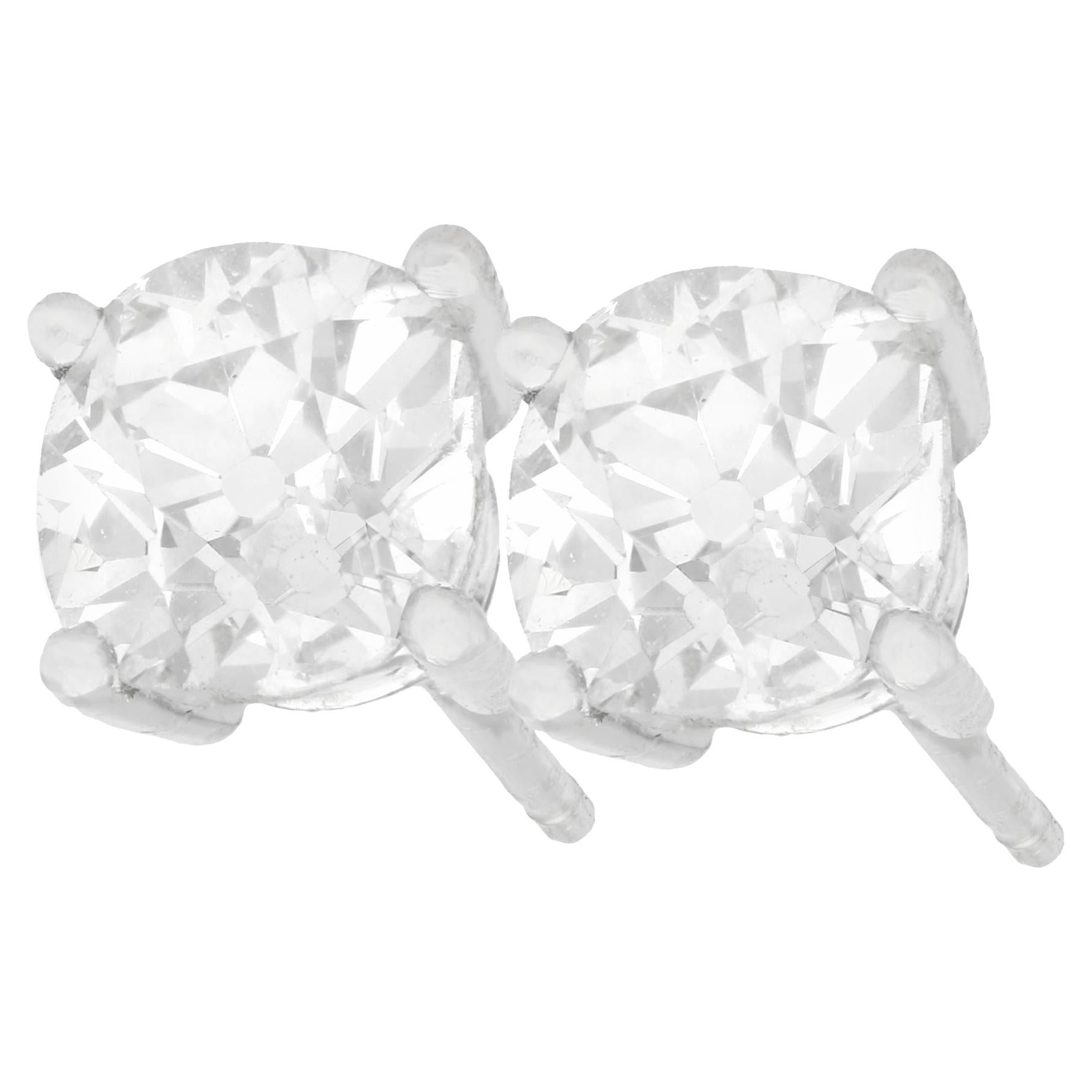 Antique Circa 1900 2.12ct Diamond Platinum Stud Earrings, Sheffield