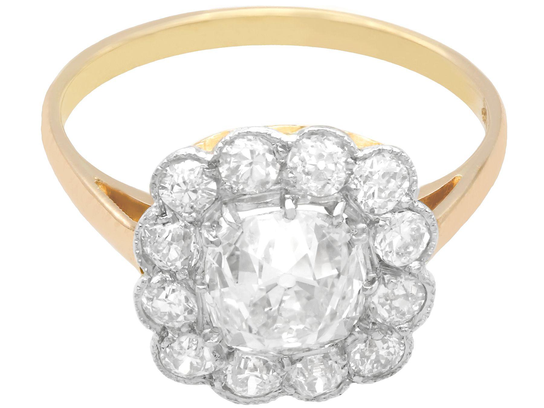 2.12 Carat Diamond and Yellow Gold Cluster Ring In Excellent Condition In Jesmond, Newcastle Upon Tyne