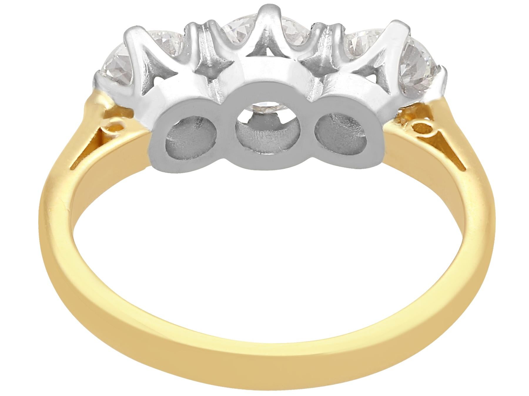 Women's or Men's 2.12 Carat Diamond and Yellow Gold Three-Stone Ring