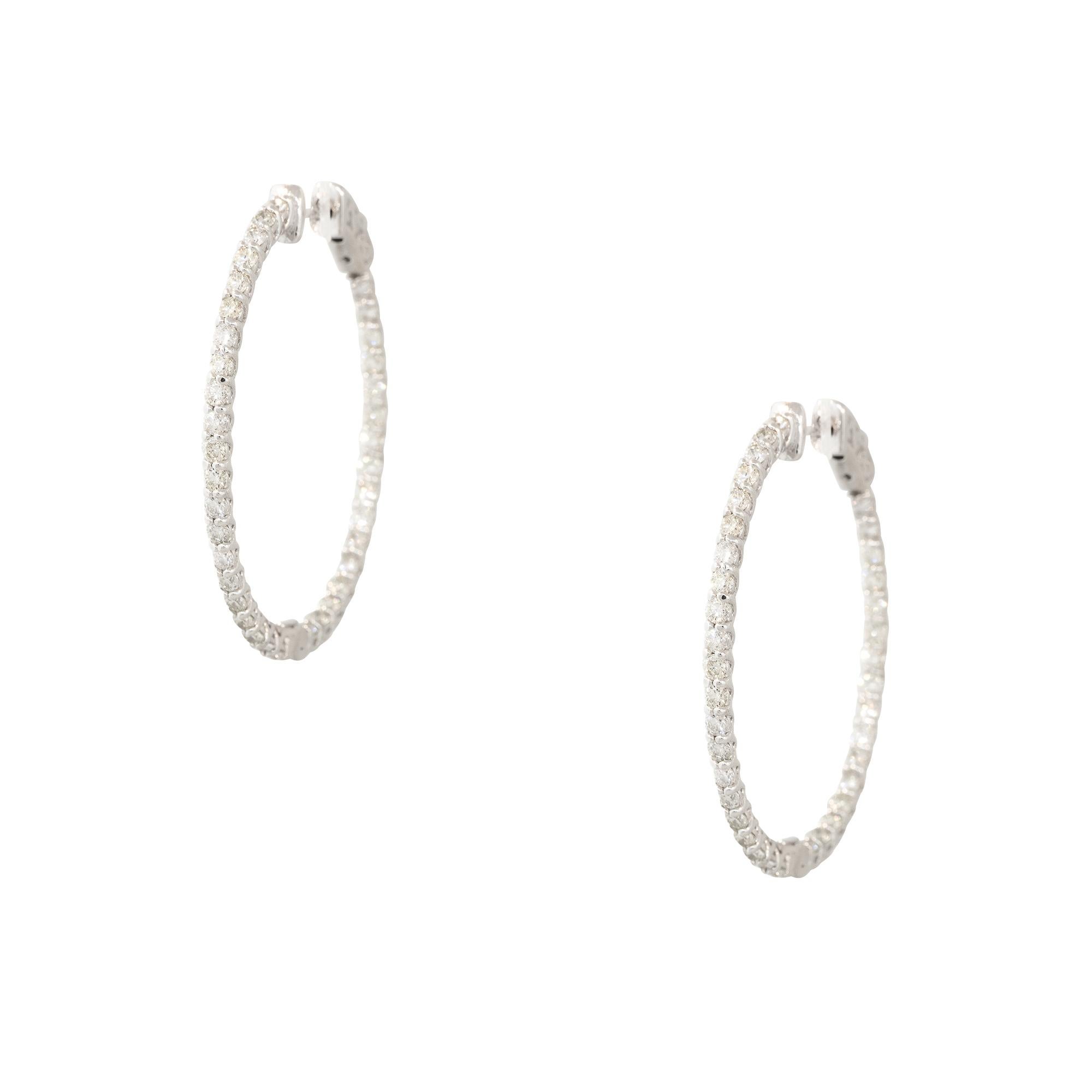 Round Cut 2.12 Carat Diamond Inside-Out Oval Hoop Earrings 14 Karat In Stock For Sale