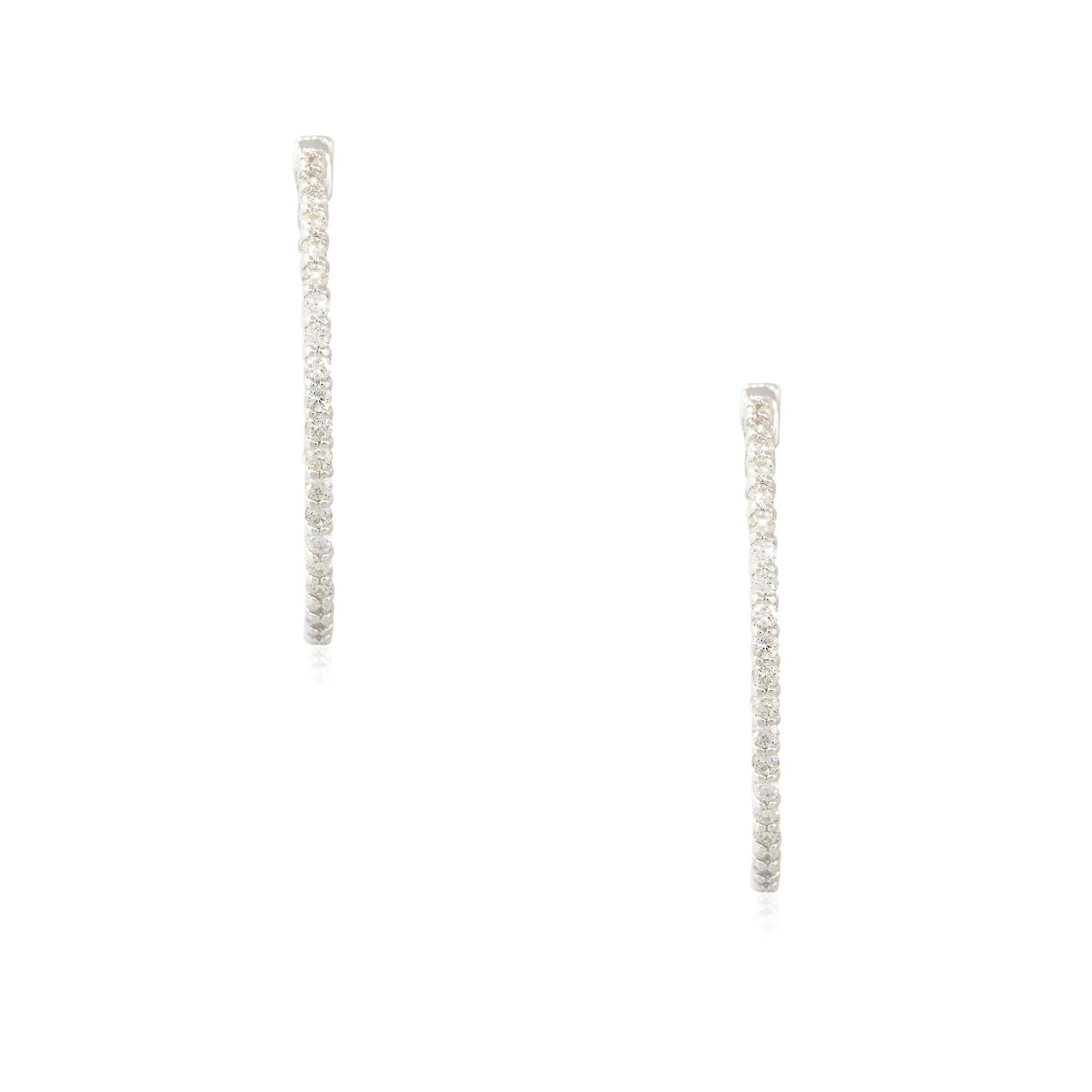 2.12 Carat Diamond Inside-Out Oval Hoop Earrings 14 Karat In Stock In Excellent Condition For Sale In Boca Raton, FL