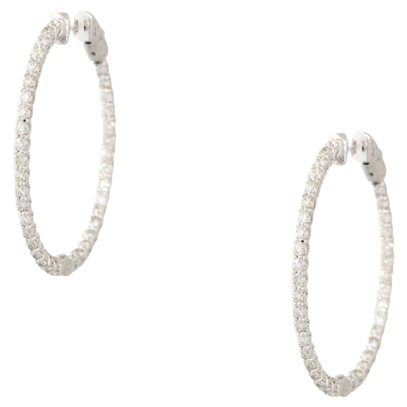 2.12 Carat Diamond Inside-Out Oval Hoop Earrings 14 Karat In Stock For Sale